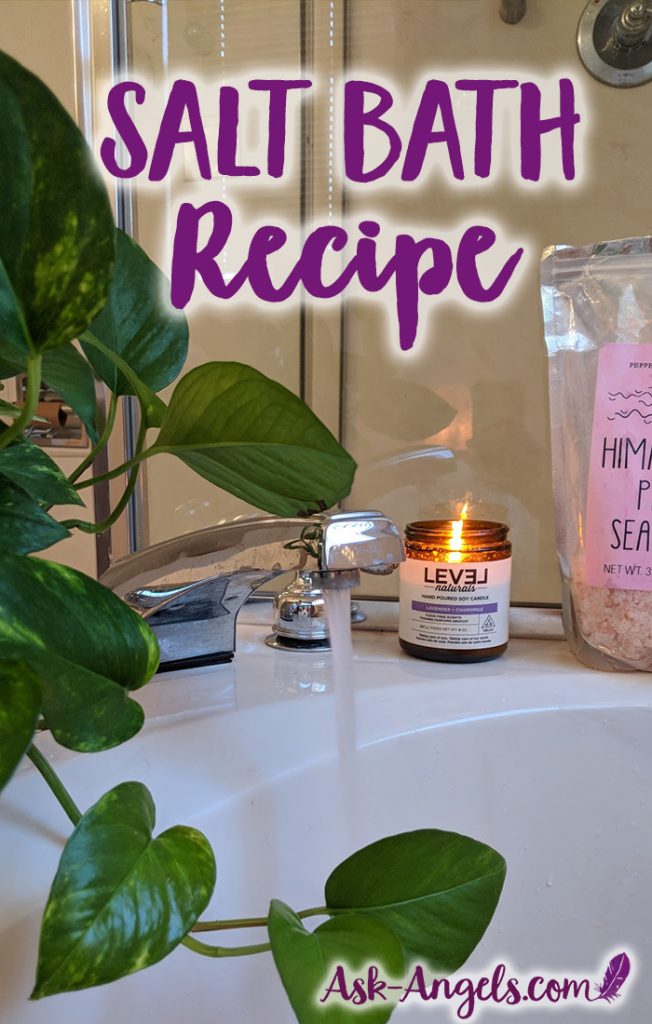 Learn my favorite salt bath recipe for energy clearing. A great way to cleanse your energy and raise your vibration fast! #saltbath