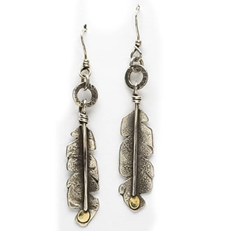 Silver & Gold Feather Earrings By Kali Eustace, Cochiti-Zuni